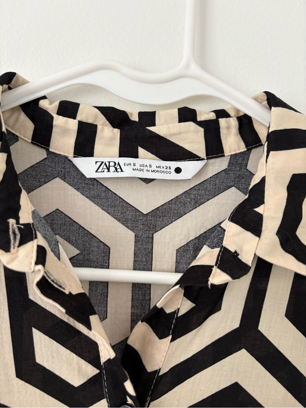 Zara Ivory Black Geometric Pattern Long Sleeve Cotton Tiered Maxi Dress Small - Picture 8 of 10